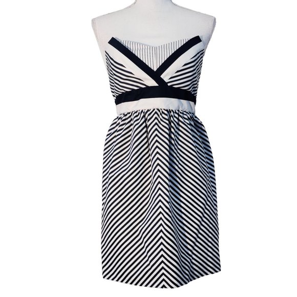 Alice + Olivia Adele Double-Bodice Black & White Striped Strapless Dress - Picture 2 of 9